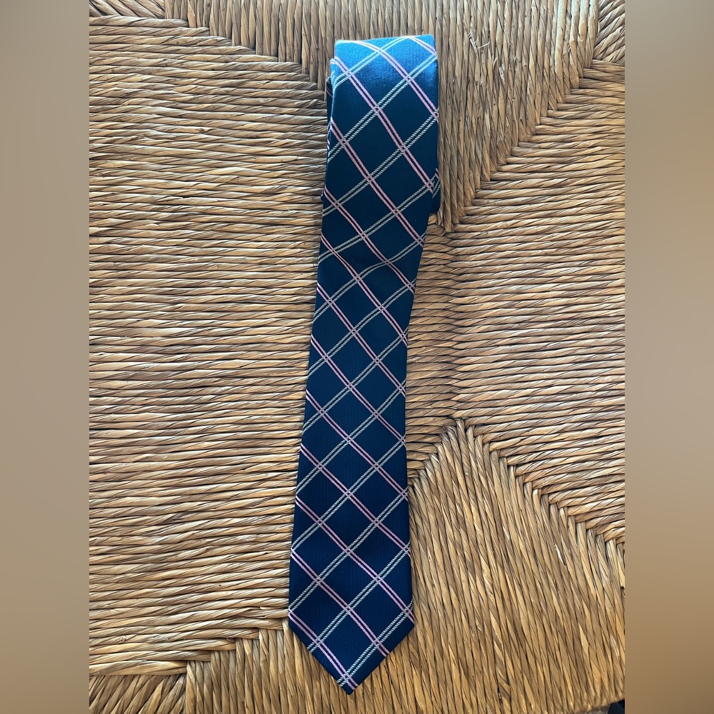 Lauren Ralph Lauren Navy Blue Silk Grid Windowpane Tie